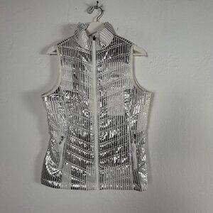 Sunice Womens Metallic Silver Puffer Vest Full-Zip Packable Carmel Valley Ranch